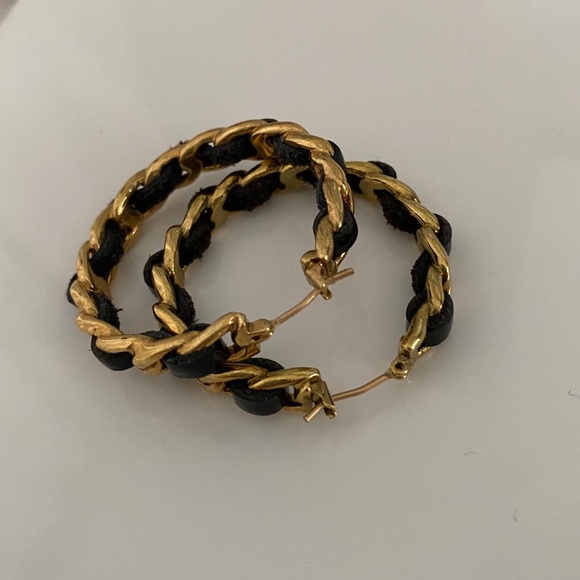 Juicy Couture Jewelry - Juicy Couture Gold and Black Leather Hoops